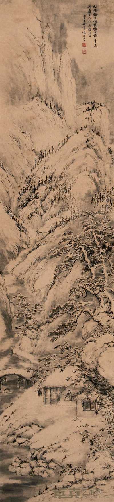 黄晓汀 丙子（1936年）作 山水 立轴 165×37cm